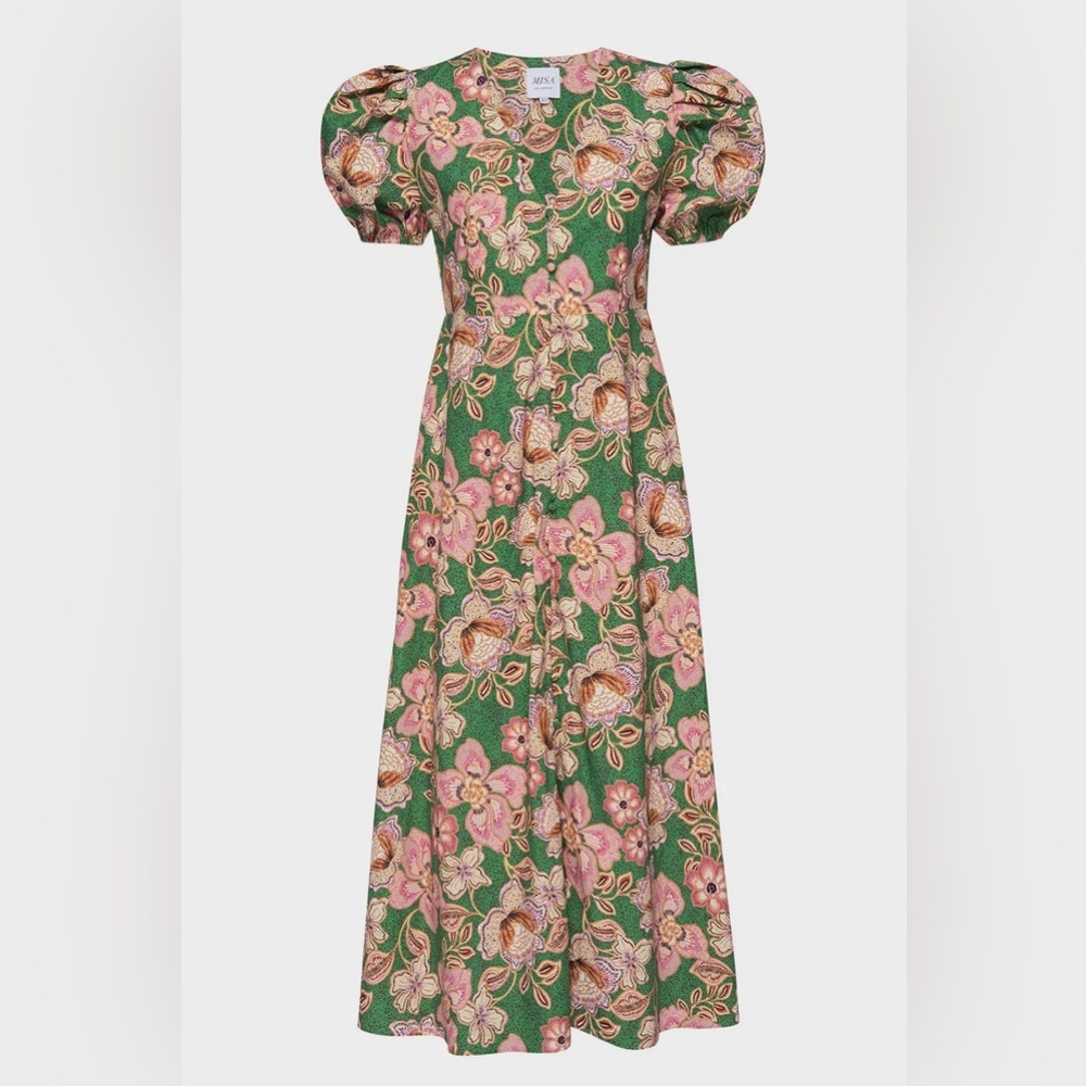 Misa Los Angeles NWOT Betty Balloon Sleeve Long Dress Kelly Blossoms Small